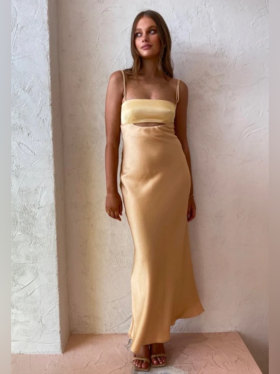 Bec & Bridge Dresses & Skirts - New! Bec & Bridge Satin Cutout Maxi Dress in Champagne Golden Yellow 💛 sz 2 NWT!